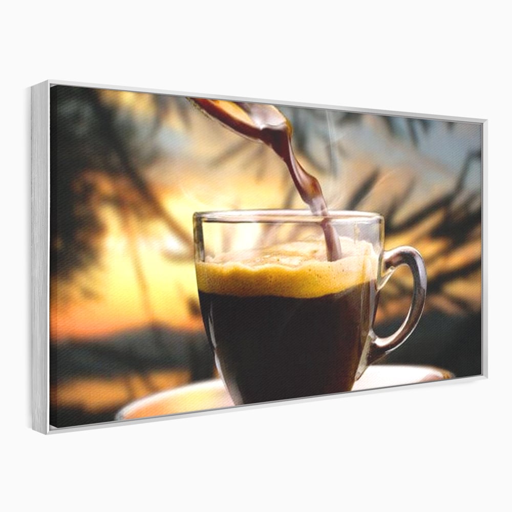 Tablou canvas cu tablou canvas cu ceasca de espresso, in rama de aluminiu argintiu